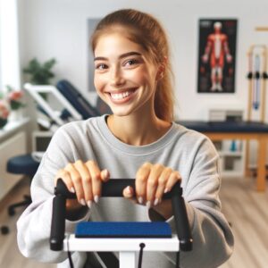 person using physical therapy equipment